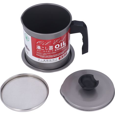 Bac de récupération de graisse en acier inoxydable de 1,4 L, double fonction : filtration de l’huile, robuste et durable (1/5)