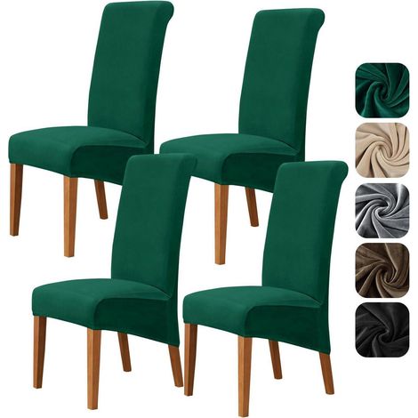 Stuhlhussen 4er Set Samt XL für Esszimmerstühle, Hochlehner, Grün, Waschbar (1/5)