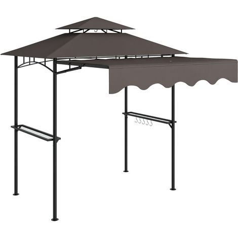 Pavillon pour barbecue 242×232×248 cm couleur café, double toit, traitement hydrofuge et ignifugé, idéal pour usage extérieur jardin (1/5)