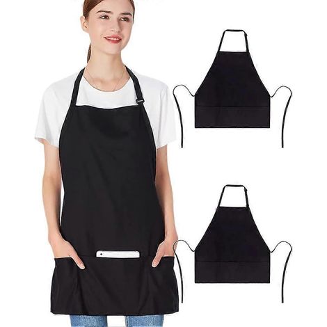 Tablier à bavette ajustable avec longues attaches pour femmes et hommes. Tablier de chef respirant et doux avec 3 poches. Idéal pour la cuisine, la pâtisserie, les restaurants, le service et le nettoy (1/3)
