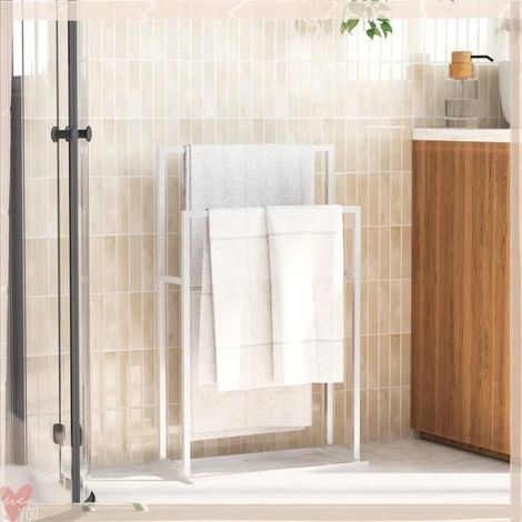 Porte-serviettes sur pied - VINGVO - 343088 - Blanc - 2 niveaux - Fer 48×24×78,5 cm (1/5)