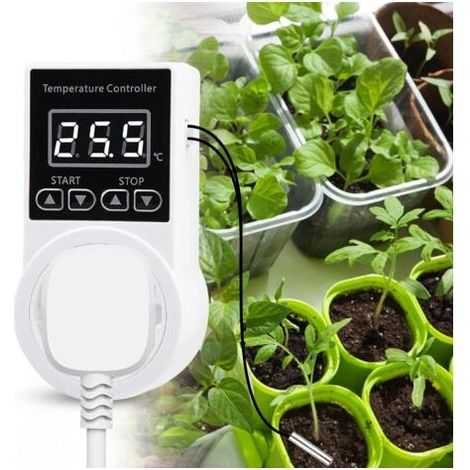 Thermostat Intelligent - Prise Contrôleur de Température avec Sonde Externe et LCD, Modèle 001WCRV32, Blanc pour Terrarium Aquarium Serre (1/5)