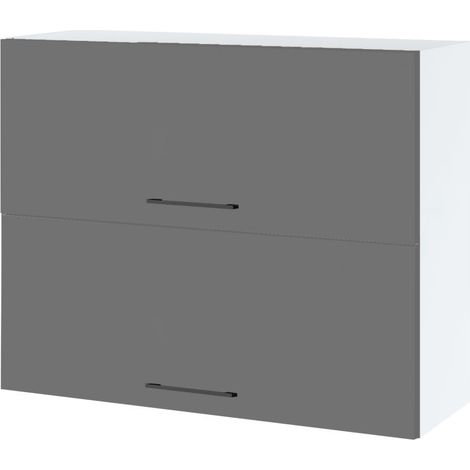 Meuble haut de cuisine Lovia Gris Mat 2 portes relevables L 90 cm - Porte avec poignée apparente Grey (1/2)
