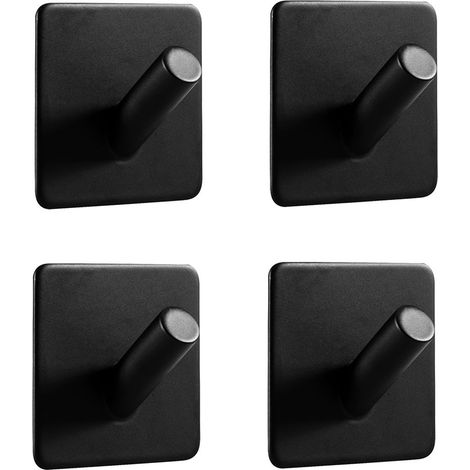 Crochet mural 4 pcs. Crochet adhésif pour serviettes de bain Sans percer, Acier inoxydable Autoadhésif Salle de bain et cuisine Porte-serviettes Noir (1/5)