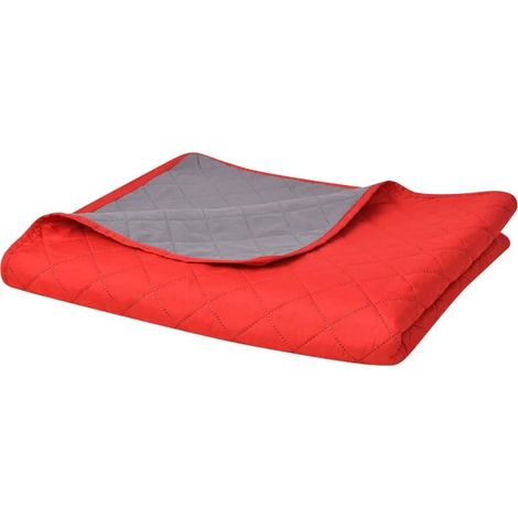 Couvre-lit matelassé double face, rouge et gris, 220 x 240 cm (1/5)