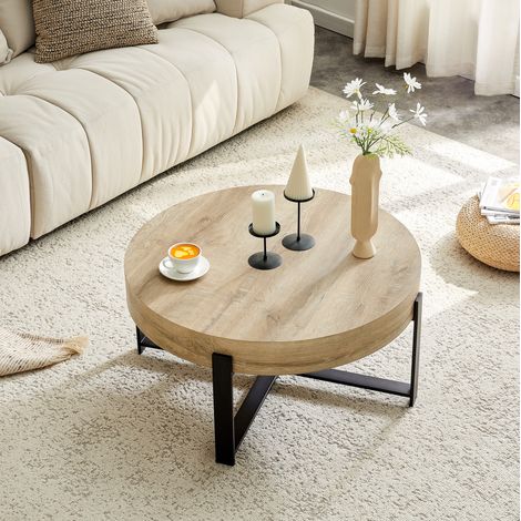 Tavolino da caffè rotondo 68 cm, MDF e metallo, nero HAVRYA (1/5)