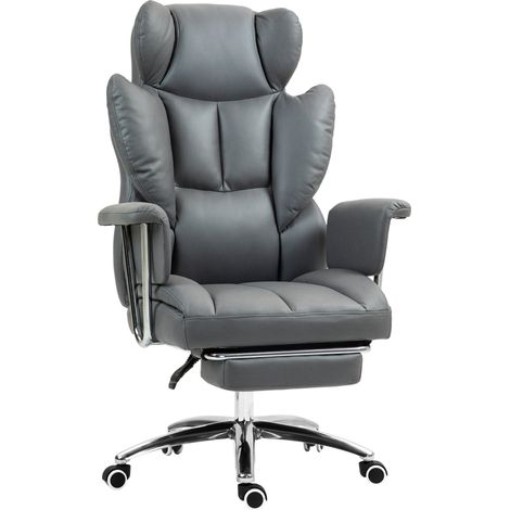 Silla de oficina ergonómica reclinable con reposapiés, altura ajustable, gris oscuro (1/5)