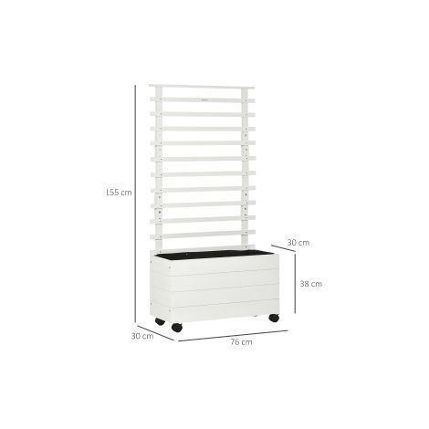 Jardinière blanche surélevée en bois naturel avec treillis et roulettes pour jardin, terrasse et balcon (1/5)