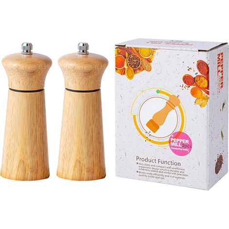 Ensemble de moulins à sel et poivre manuels en bois, bois chêne a (1/5)
