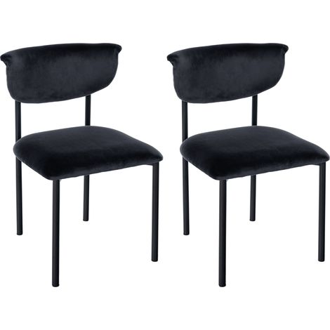 Set di 2 eleganti sedie da pranzo dalle linee pulite seduta curva velluto nero e metallo nero 100007345