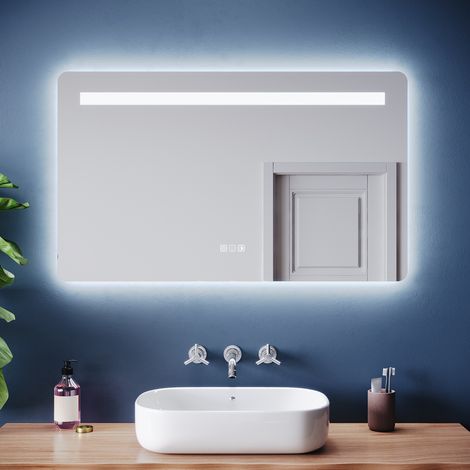 SIRHONA Miroir lumineux de salle de bain - Lampe double avec miroir antibuée intelligent, 3 températures de couleur, loupe et prise de courant incluses, 80 x 60 cm