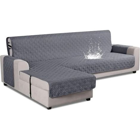 Housse de Canapé d'AngleImperméable 100% Réversible,longueur 200cm Gris,Anti-Taches et Anti-Rayures,Fixation Sécurisée (1/4)