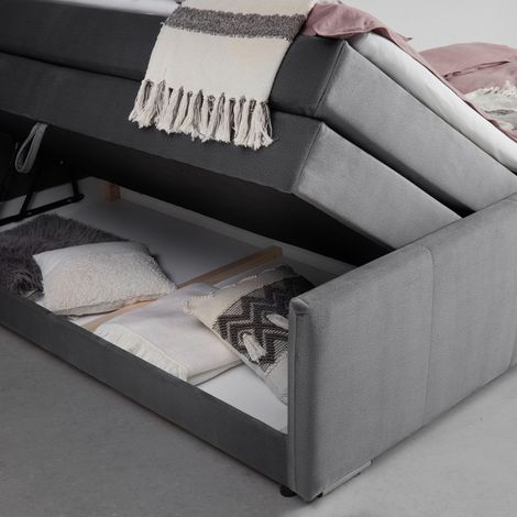 Mömax Boxspringbett Leonora Grau ca. 200x200 cm mit Topper (1/5)