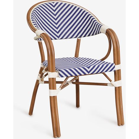 SKLUM Brielle Bistro stapelbarer Esszimmerstuhl aus Aluminium mit Armlehnen Ken Blau - Gardenia Weiß                                  