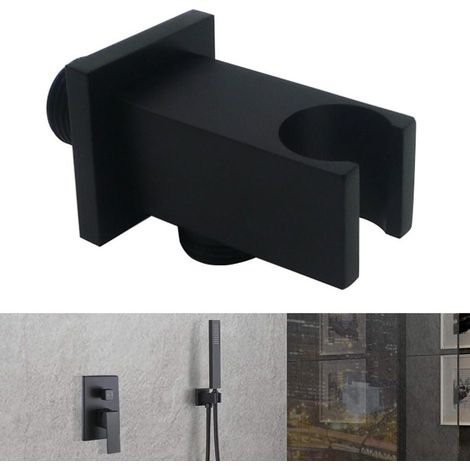 Support coudé carré noir pour douchette, sortie murale en laiton avec filetage G 1/2 pouce, support moderne 3 en 1 (1/5)