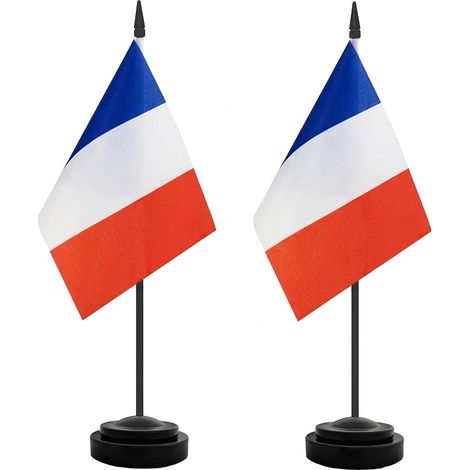Drapeau France Table 21x14cm Supporteur - Petit Français avec Support pour Décoration Bureau, Voiture (1/5)