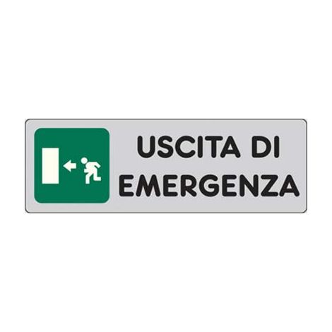 TARGA SEGNALETICA ADESIVA USCITA EMERGENZA SX - VINILE CM 15X5- 10 pezzi