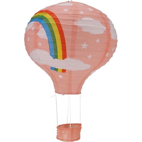 Lampe Plafond Lanterne Papier 12 Pouces Décoration Fête Mariage Abat Jour Ballon Air Chaud Arc En Ciel Rose (1/4)
