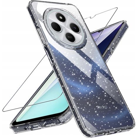 Schutzhülle für Xiaomi Redmi 14C, Silikon, Glitzer, Rückseite, glänzend, transparent + Glas (1/5)