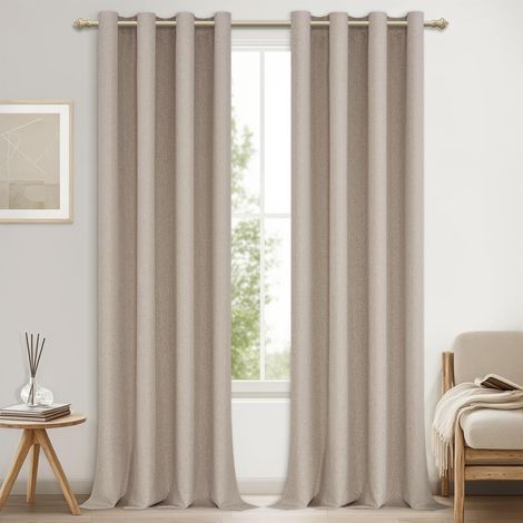 Rideaux Occultants Thermiques Isolants Anti Froid et Chaleur Anti Bruit pour Fenetre Chambre Adulte Salon Lot de 2 Rideau Opaque Occultant Lin Naturel à Oeillets, 140x260 CM (1/5)