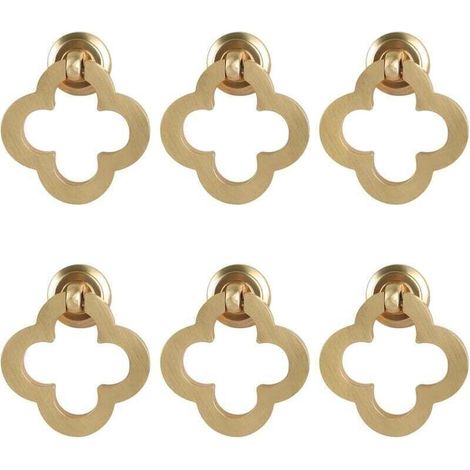 [6 pièces boutons d'armoire à fleurs dorées, anneau d'armoire en laiton brossé en alliage de zinc, boutons de commode, quincaillerie de meubles pour armoires de cuisine, tiroirs, portes de placard, f,