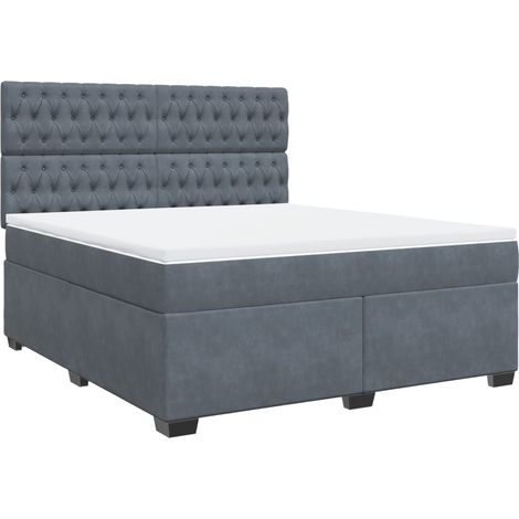 Lit double Lit adulte Sommier à lattes de lit et matelas Gris foncé 180x200cm Velours (1/5)
