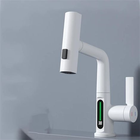 Digitalanzeige-Waschtischarmatur, Wasserfallarmatur, Digitalanzeige-Waschtischarmatur mit Ausziehbrause, Warm- und Kaltwassermischer, Waschtischarmatur (1/5)