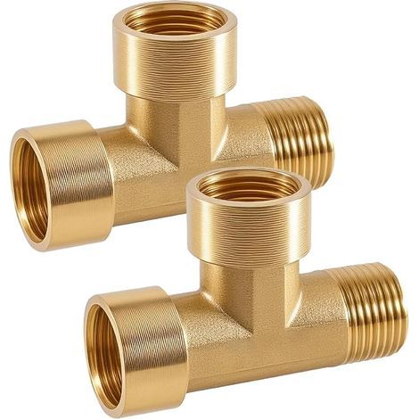 Lot de 2 raccords en T en laiton 3/8", en laiton 90° IG/IG/AG, raccord en T à 3 voies, 3/8" BSP femelle, raccord d'eau DN10 pour distributeur d'eau potable (1/5)
