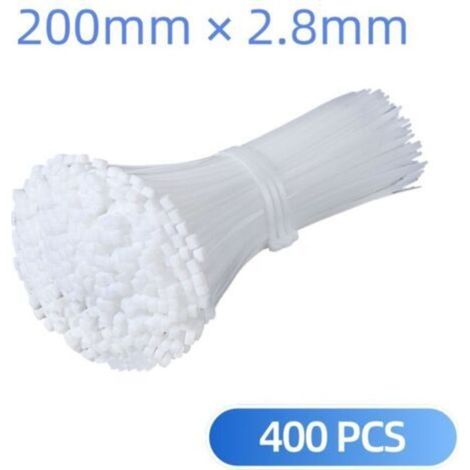 Lot de 400 colliers de serrage professionnels, 200 x 2,8 mm, poignée blanche, résistants à la température (1/4)