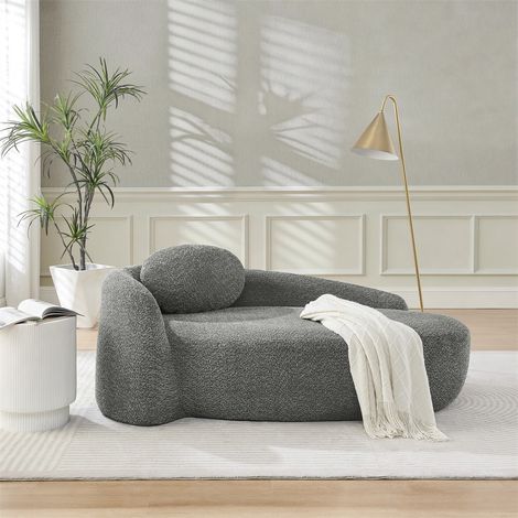 Canapé bouclette 1 place 100x70x75cm - Fauteuil salon rembourré design arrondi avec coussin confortable pour studio - Gris foncé (1/5)
