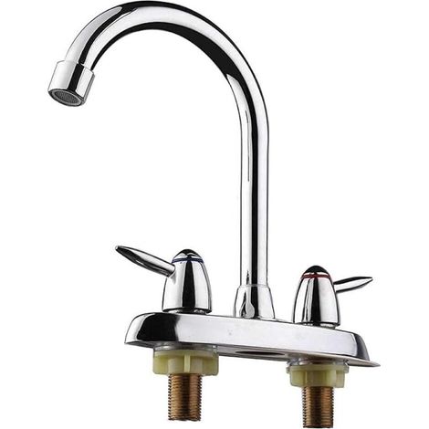 Pivotant Salle De Bains Cuisine Robinet Chrome Deux Poignée Chaud Froid Évier Mitigeur Pulvérisateur-Argent (1/4)