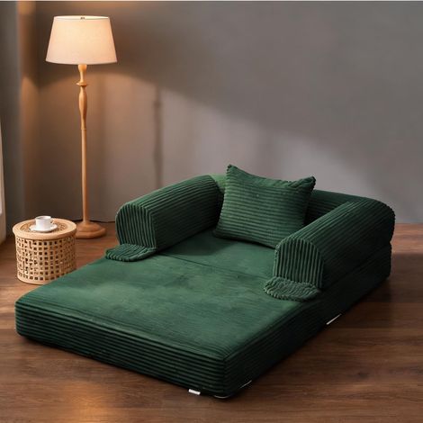 Fauteuil convertible vert en tissu avec fonction lit coloris vert (1/5)