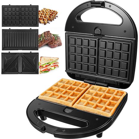 Appareil 3 en 1 pour sandwichs, gaufriers et paninis, 750 W, avec plaques antiadhésives et remplaçables, écran LED et bien plus encore - AquaForge (1/5)