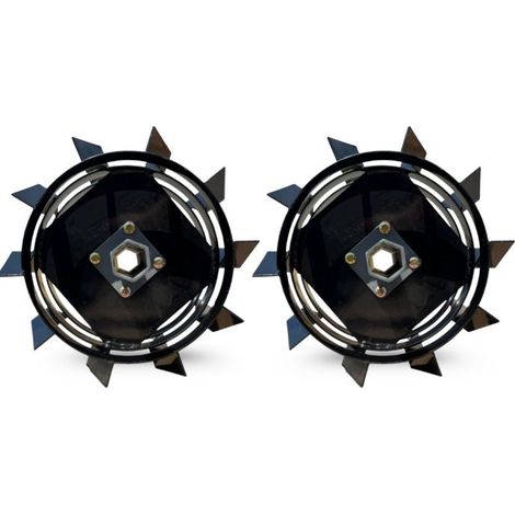 Daewoo – Paire de roues métalliques 4.00-8 axe 32 mm pour motoculteur – Diamètre interne 300 mm – Fixation 10 mm – Distance entre trous 70 mm
