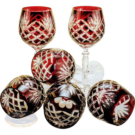 Copas de vino de cristal rubí de 280 ml con diseño de piña. (1/5)