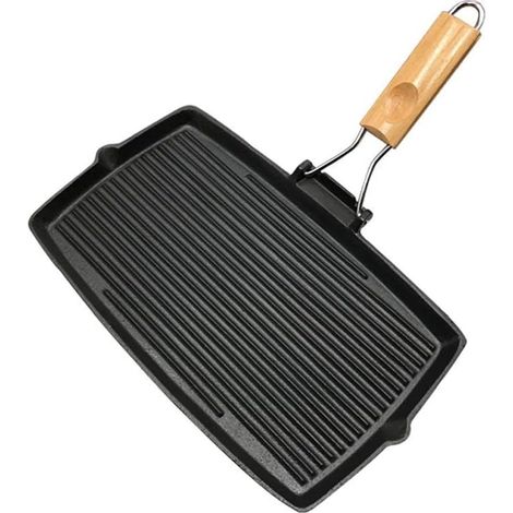 Gril rectangulaire en Fonte avec poignée Rabattable, poêle à Frire antiadhésive Compatible Induction avec poignée Rabattable, poêle Noire (1/4)