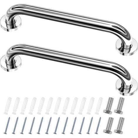 Barre d'Appui,Lot de 2 Barre D'Appui wc, Acier Inox Maintien Poignée Douche, 30cm Barre d'Appui Salle de Bain Coudée, Barres Douche