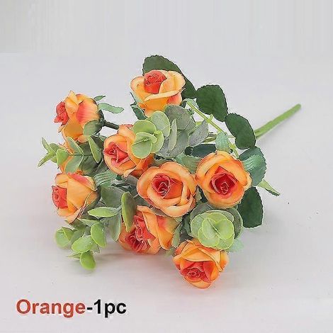 11 têtes d'eucalyptus « petites roses » pour décoration intérieure et de mariage, fleurs artificielles en plastiqueorange (1/5)