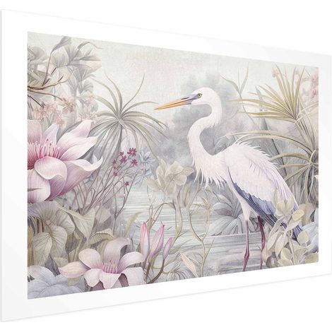 Poster – Reiher watet in einem Teich – farbenfrohe Illustration (1/4)