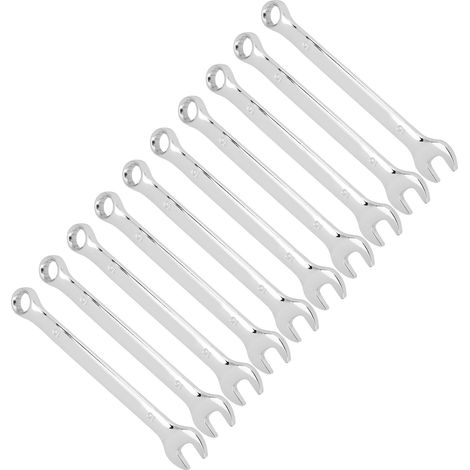 Jeu de 10 clés mixtes à cliquet réversibles, embouts ouverts et fermés, outillage industriel, 10 mm (1/5)