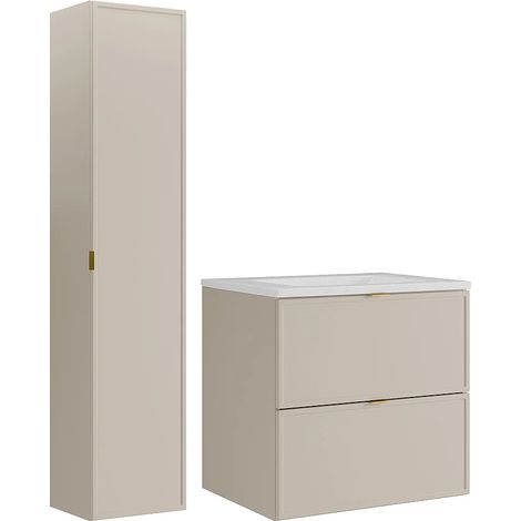 Meuble de salle de bain suspendu avec vasque à encastrer et colonne - Beige - 60 cm - ONDIL (1/5)