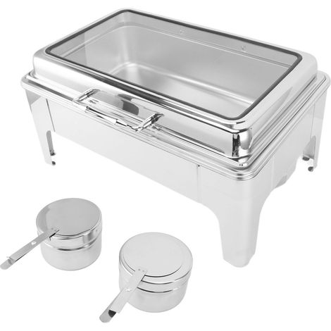 Réchaud Buffet Set 9L Rectangle En Acier Inoxydable Chauffant à L'alcool Réchauffeur De Nourriture Avec Poêle Et Couvercle Visible Pour événement Fête Vacances 1 Compartiment (1/5)