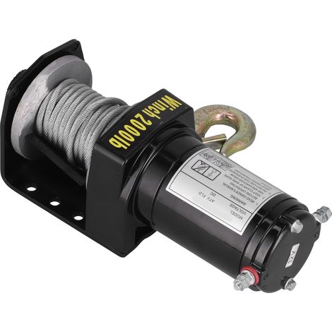 Treuil électrique 12 V 2000 lb pour véhicules, avec interrupteur à poignée filaire et moteur de 1,2 kW (1,6 CV). (1/5)