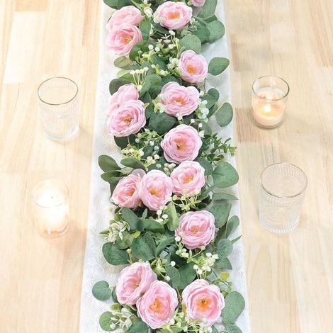 Plante artificielle - Couronne d'eucalyptus rose 180 cm - Plante suspendue verte - Décoration de chambre - Lot de 2 - Fleurs artificielles - Camélias - Idéal pour mariage. fête. décoration de chambre (1/5)