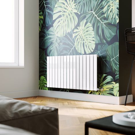 ELEGANT 600x1216mm Horizontal Designer Flat Panel Column Radiator White Central Heating with Chrome Thermostatic Radiator Valves (1/5)