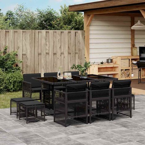 Ensemble à manger de jardin 11 pcs-Salon de jardin coussins noir résine tressée 544833 (1/5)