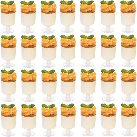 60 Pièces Mini Verrines à Dessert, 100ml Gobelets à Dessert Ronds en Plastique Coupe Apéritif Parfait Clair Bol de Service Réutilisable pour Fête de Mousse Pouding (8,5 x 5cm) (1/5)