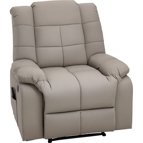 Poltrona massaggiante, poltrona relax con schienale e poggiapiedi reclinabili manualmente, poltrona TV con rivestimento sintetico, telecomando incluso, grigio (1/5)