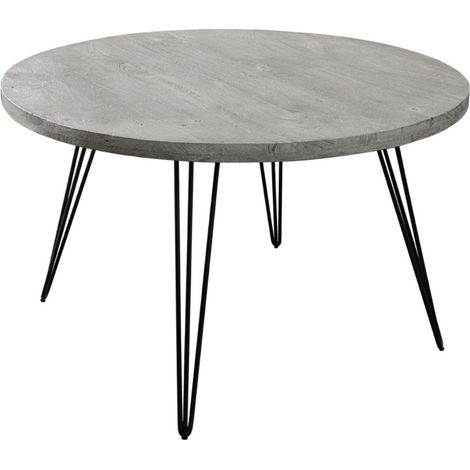 SILVA Tisch - Graues Mangoholz und schwarzes Metall - 80 cm - Runde Form - Zeitgenössischer Stil