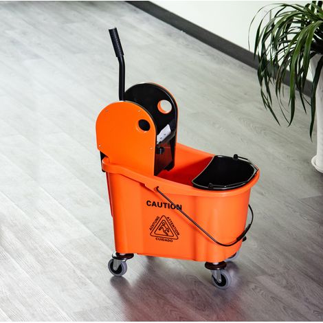 Chariot de ménage 54x41x91,5 cm plastique noir/orange avec essoreur, mobile – MEUBLIV (1/5)